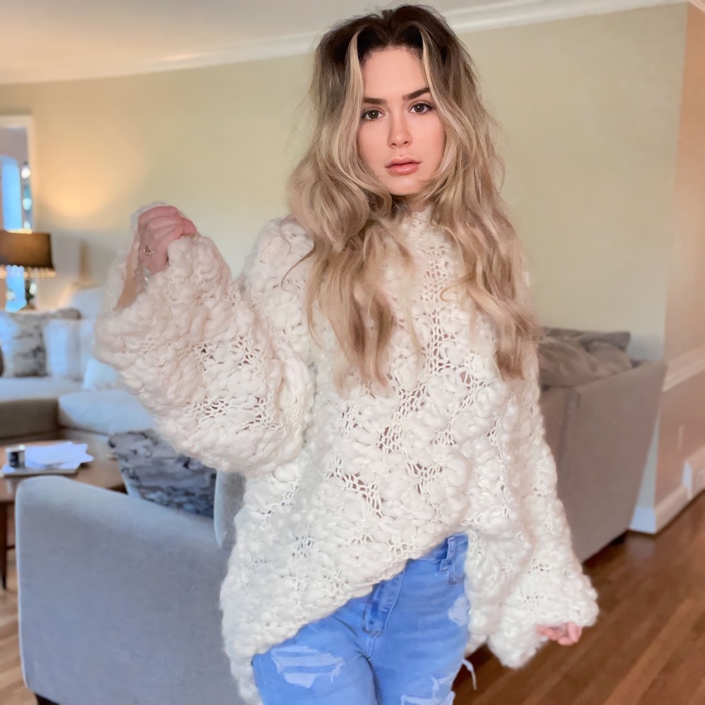 Rare For Love and Lemons 🍋 Off White Knitz Knit Oversized Sweater Size Small